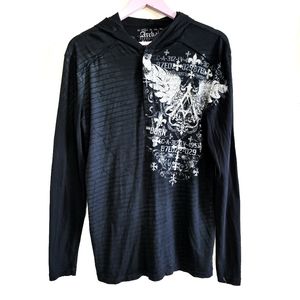 Affliction Black Long Sleeve Tee with White Graphic